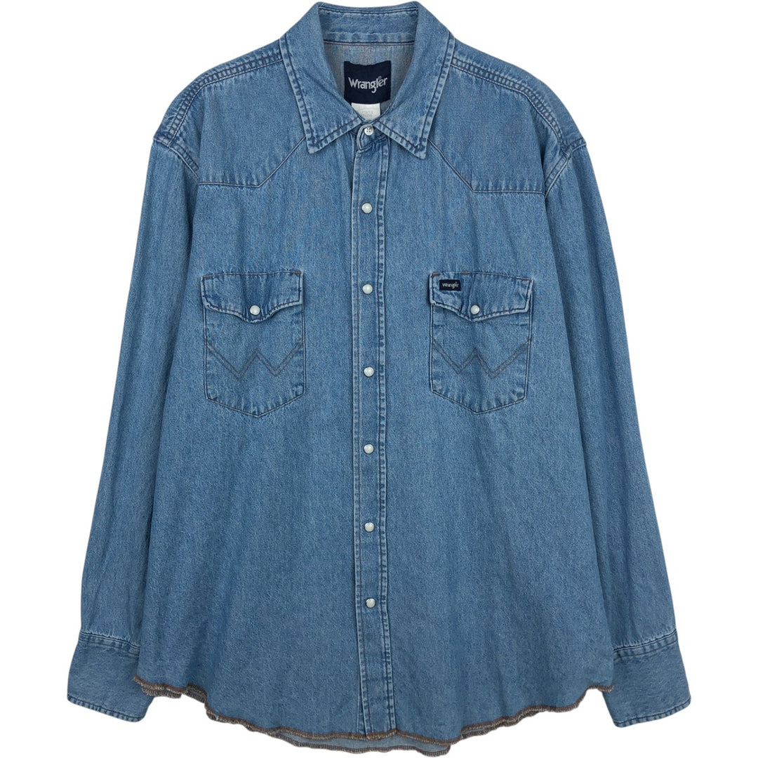 Vintage 90'S Wrangler Long Sleeve Denim Western Shirt, Men's Size XL cotton Blue type light blue Vintage Second Hand