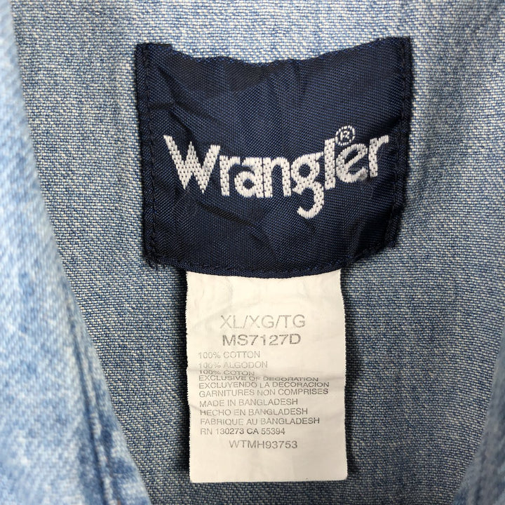 Vintage 90'S Wrangler Long Sleeve Denim Western Shirt, Men's Size XL cotton Blue type light blue Vintage Second Hand