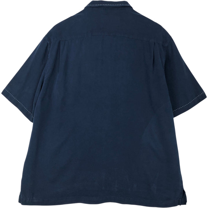 90'S Nat Nast Short-Sleeve Open-Collar Silk Shirt, Boxy Shirt, Men's Size L (Equivalent), Vintage silk navy blue type Vintage Second Hand