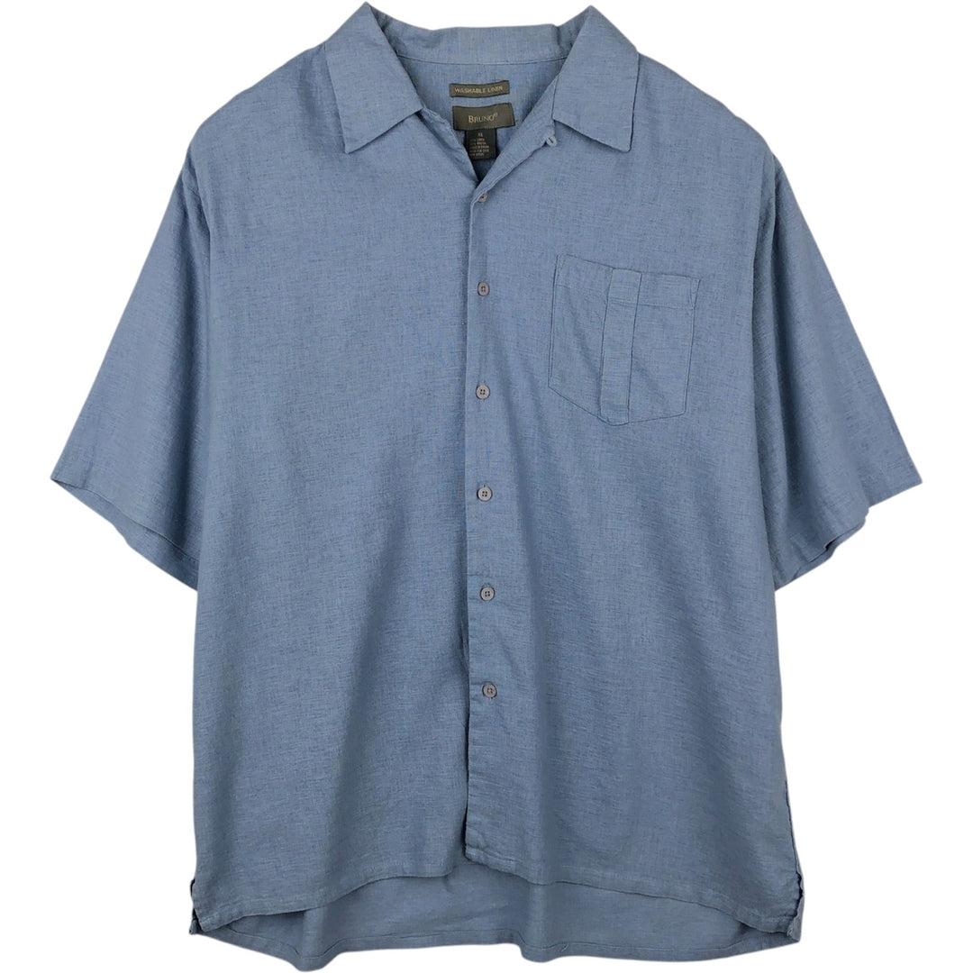 BRUNO Short-Sleeve Open-Collar Linen Shirt, Boxy Shirt, Men's Size XL (approx.) linen Blue type light blue Vintage Second Hand