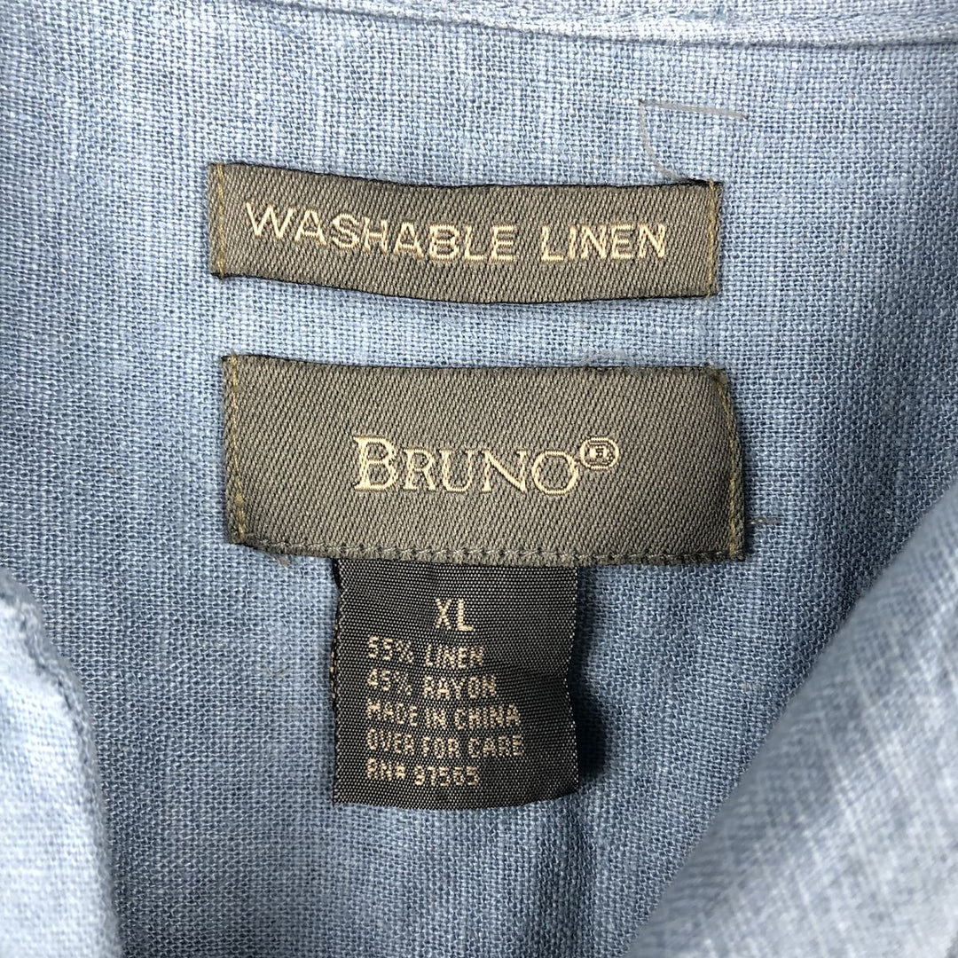 BRUNO Short-Sleeve Open-Collar Linen Shirt, Boxy Shirt, Men's Size XL (approx.) linen Blue type light blue Vintage Second Hand