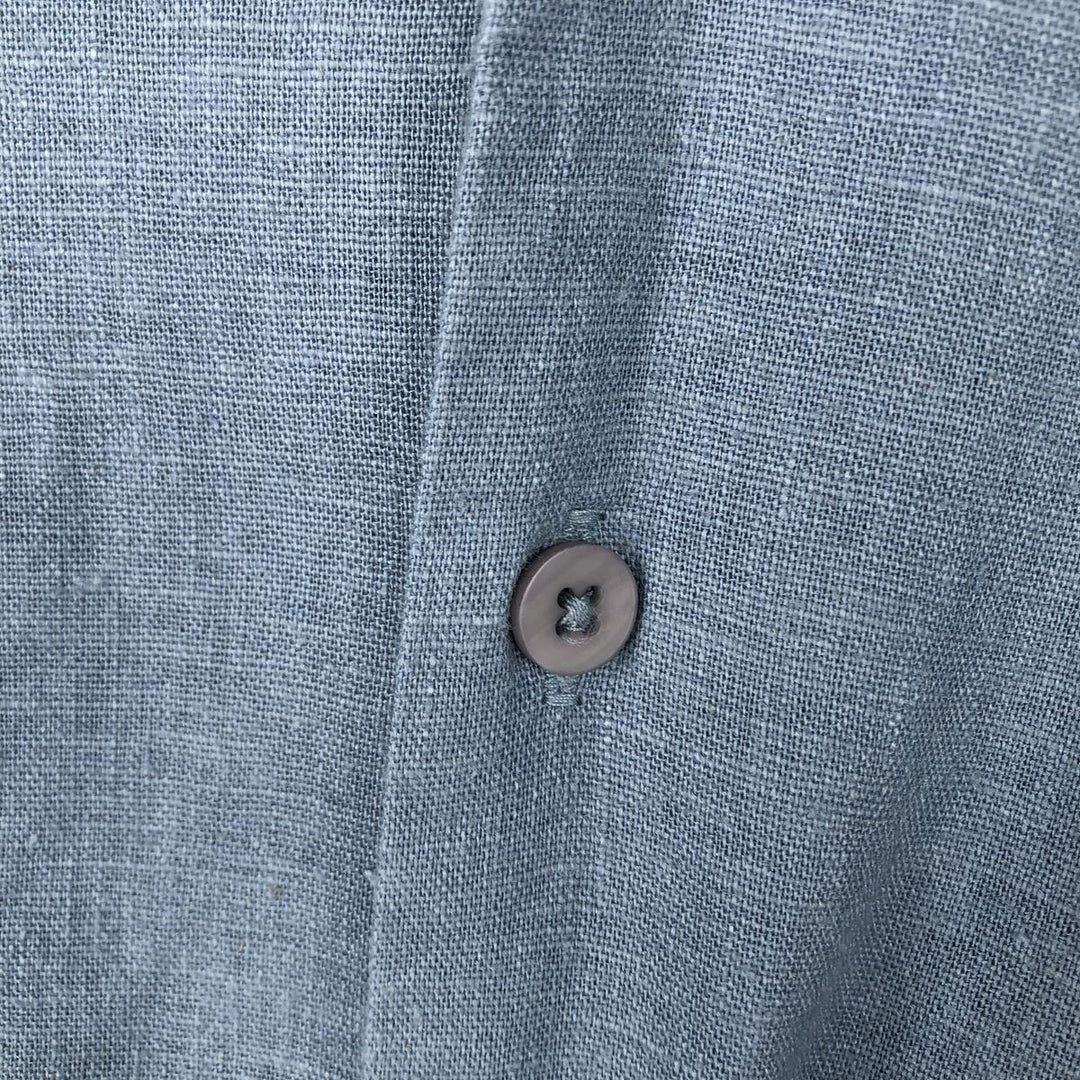 BRUNO Short-Sleeve Open-Collar Linen Shirt, Boxy Shirt, Men's Size XL (approx.) linen Blue type light blue Vintage Second Hand