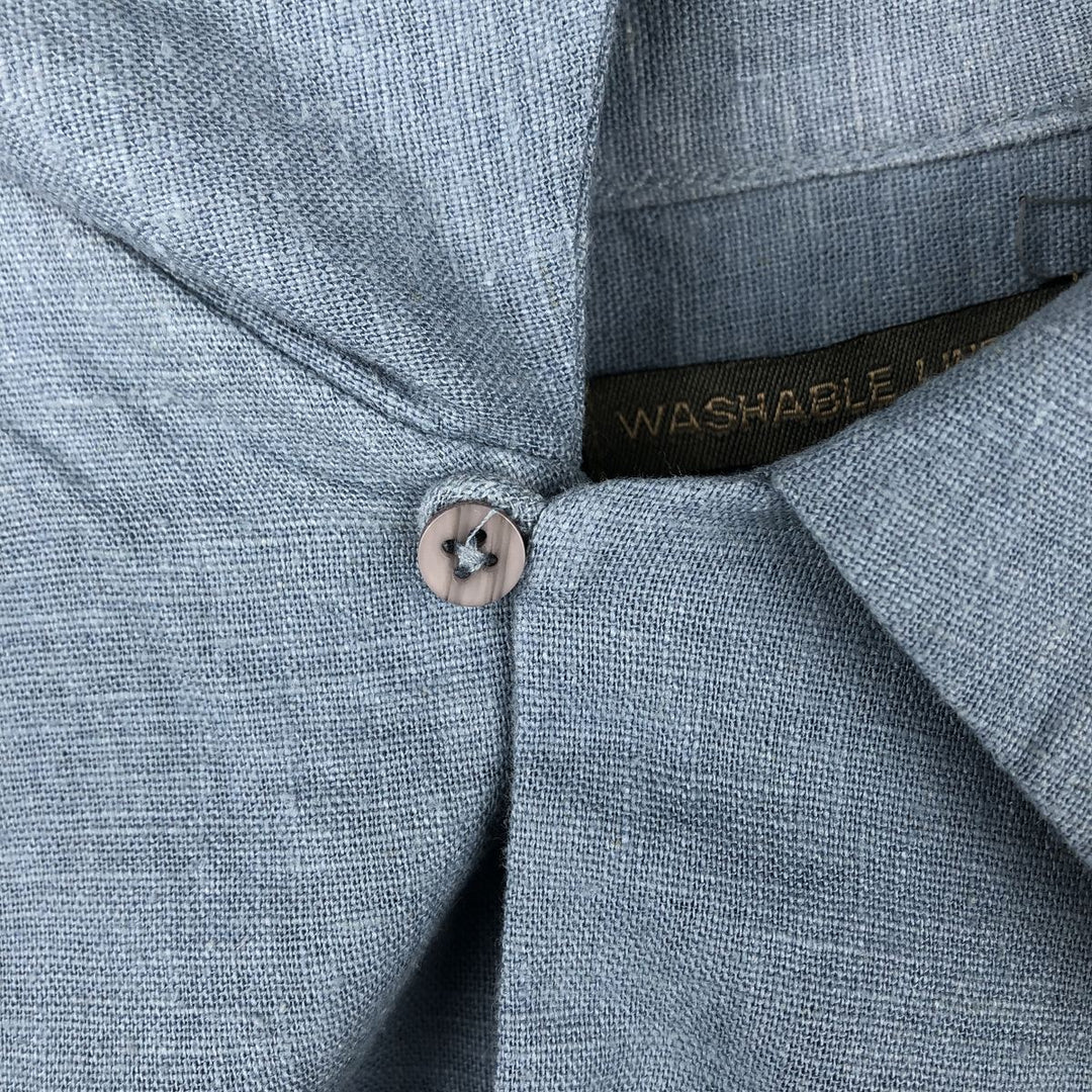 BRUNO Short-Sleeve Open-Collar Linen Shirt, Boxy Shirt, Men's Size XL (approx.) linen Blue type light blue Vintage Second Hand