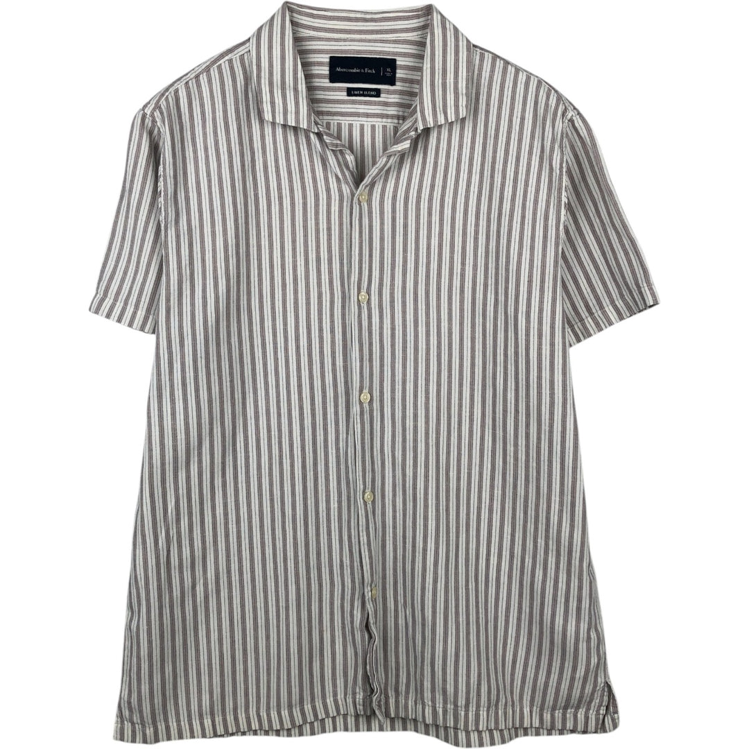 Abercrombie & Fitch LINEN BLEND Stripe Pattern Short-Sleeve Open Collar Linen Shirt Box Shirt Men's XL Equivalent linen white type Vintage Second Hand