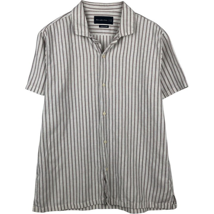 Abercrombie & Fitch LINEN BLEND Stripe Pattern Short-Sleeve Open Collar Linen Shirt Box Shirt Men's XL Equivalent linen white type Vintage Second Hand