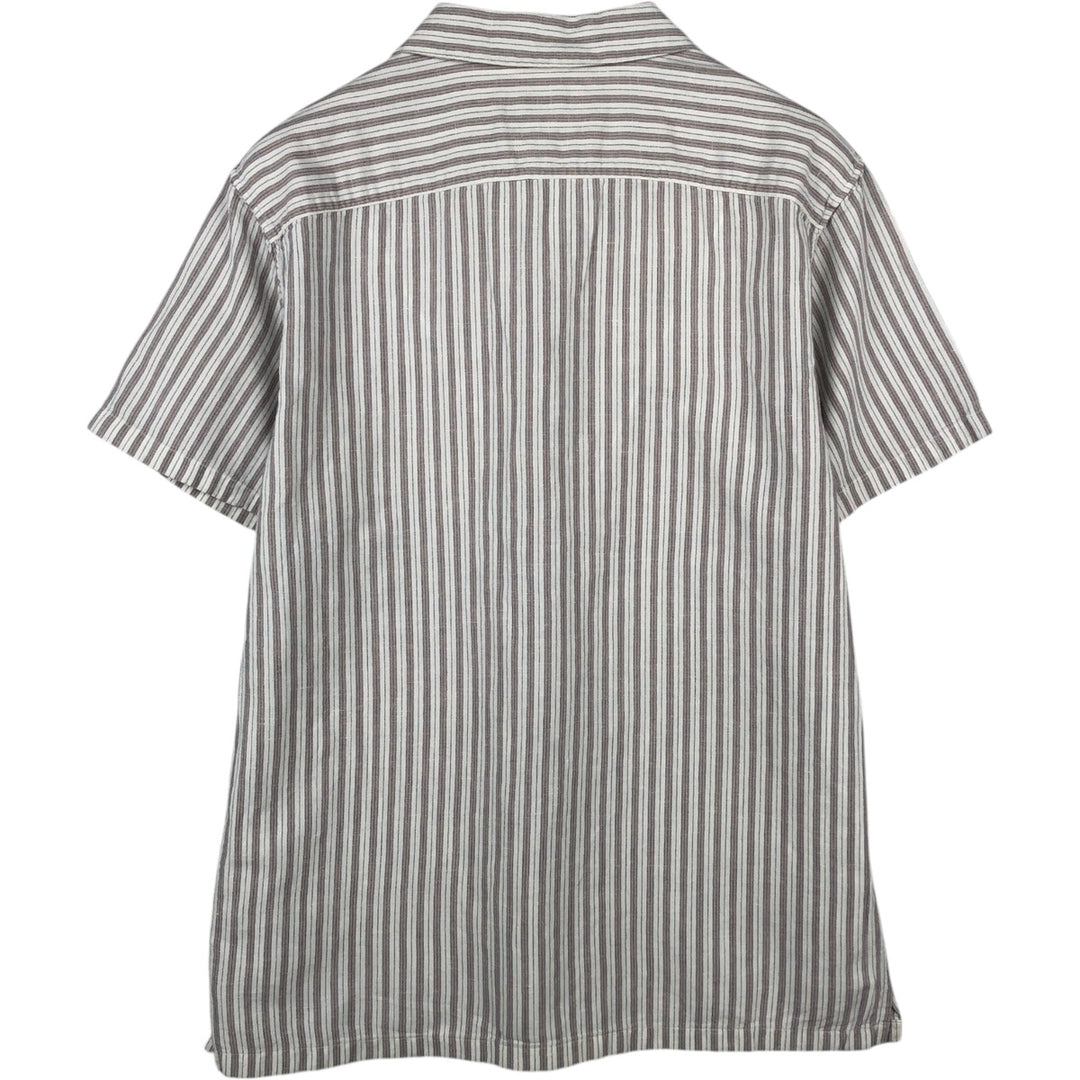 Abercrombie & Fitch LINEN BLEND Stripe Pattern Short-Sleeve Open Collar Linen Shirt Box Shirt Men's XL Equivalent linen white type Vintage Second Hand