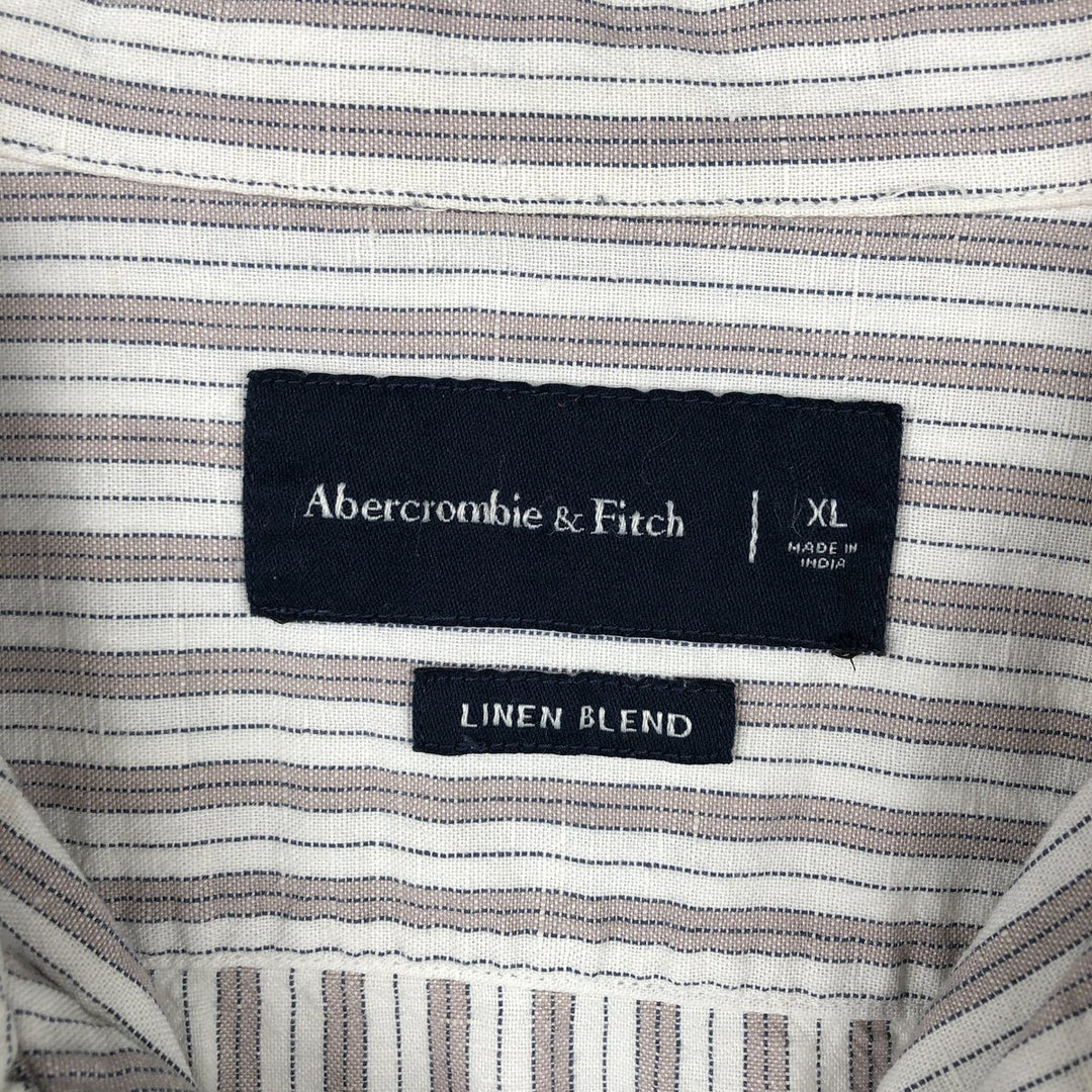 Abercrombie & Fitch LINEN BLEND Stripe Pattern Short-Sleeve Open Collar Linen Shirt Box Shirt Men's XL Equivalent linen white type Vintage Second Hand