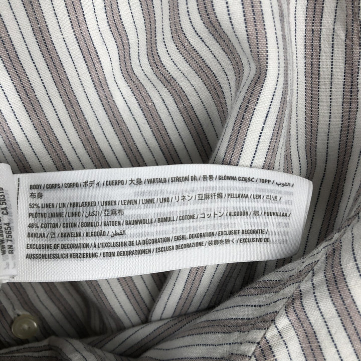 Abercrombie & Fitch LINEN BLEND Stripe Pattern Short-Sleeve Open Collar Linen Shirt Box Shirt Men's XL Equivalent linen white type Vintage Second Hand