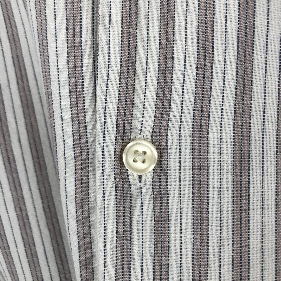 Abercrombie & Fitch LINEN BLEND Stripe Pattern Short-Sleeve Open Collar Linen Shirt Box Shirt Men's XL Equivalent linen white type Vintage Second Hand