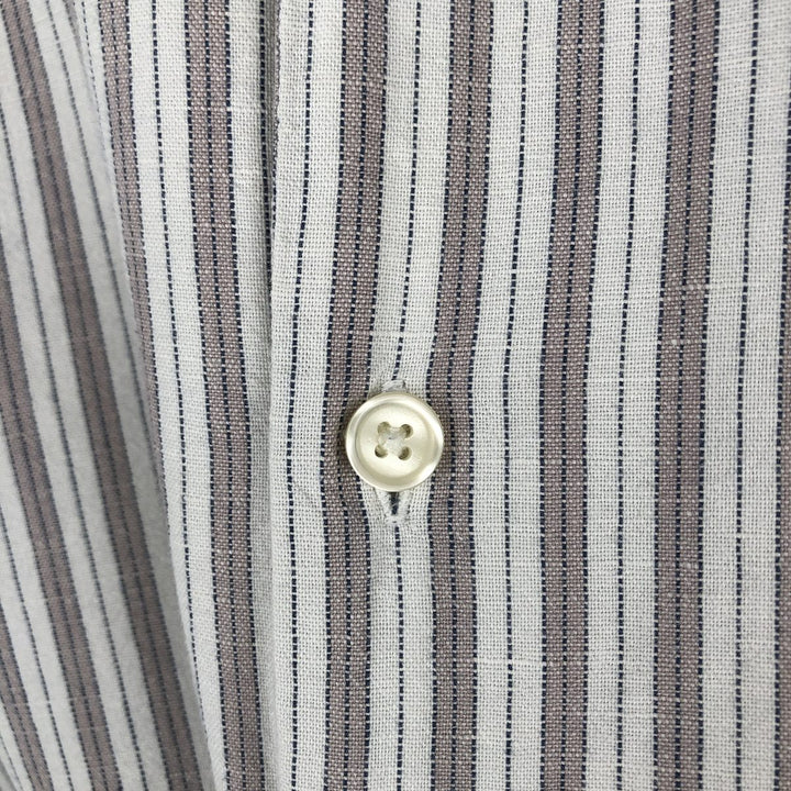 Abercrombie & Fitch LINEN BLEND Stripe Pattern Short-Sleeve Open Collar Linen Shirt Box Shirt Men's XL Equivalent linen white type Vintage Second Hand