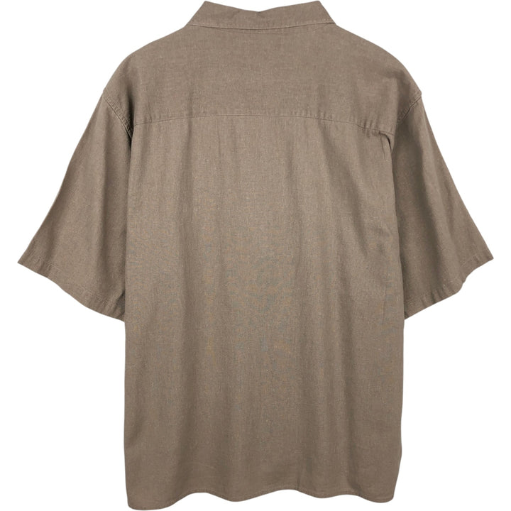 TRUST Short Sleeve Open Collar Rayon and Linen Box Shirt, Men's XL linen brown type Vintage Second Hand