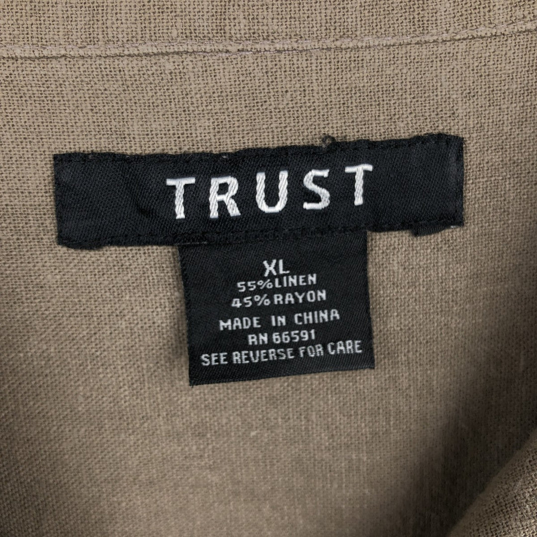 TRUST Short Sleeve Open Collar Rayon and Linen Box Shirt, Men's XL linen brown type Vintage Second Hand