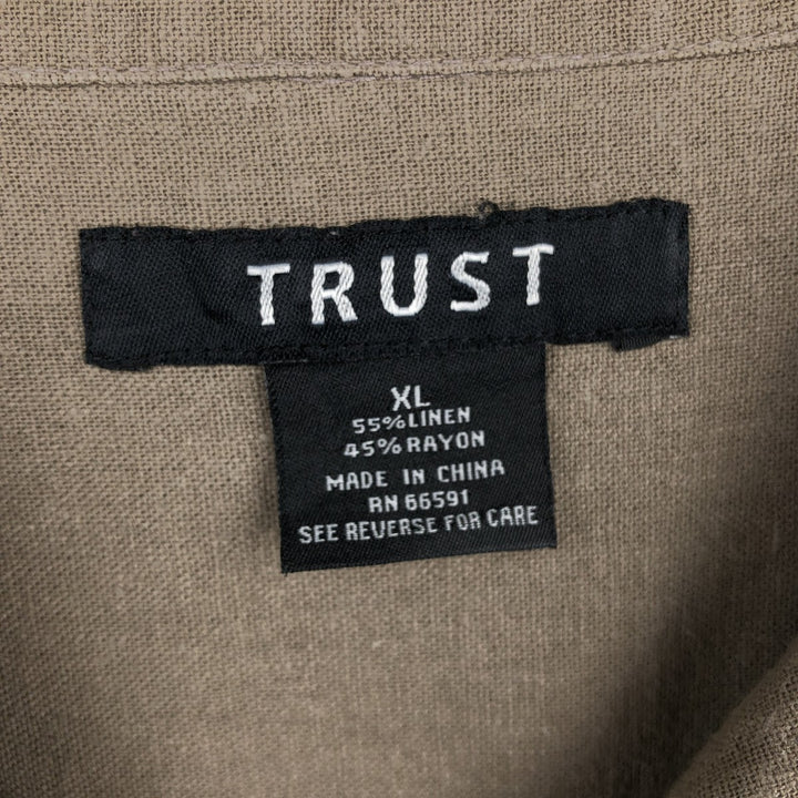 TRUST Short Sleeve Open Collar Rayon and Linen Box Shirt, Men's XL linen brown type Vintage Second Hand