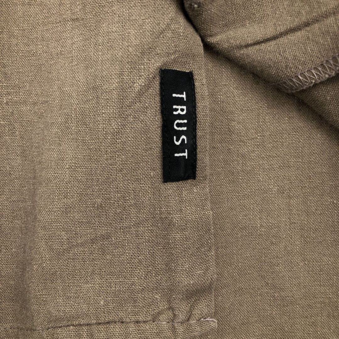 TRUST Short Sleeve Open Collar Rayon and Linen Box Shirt, Men's XL linen brown type Vintage Second Hand