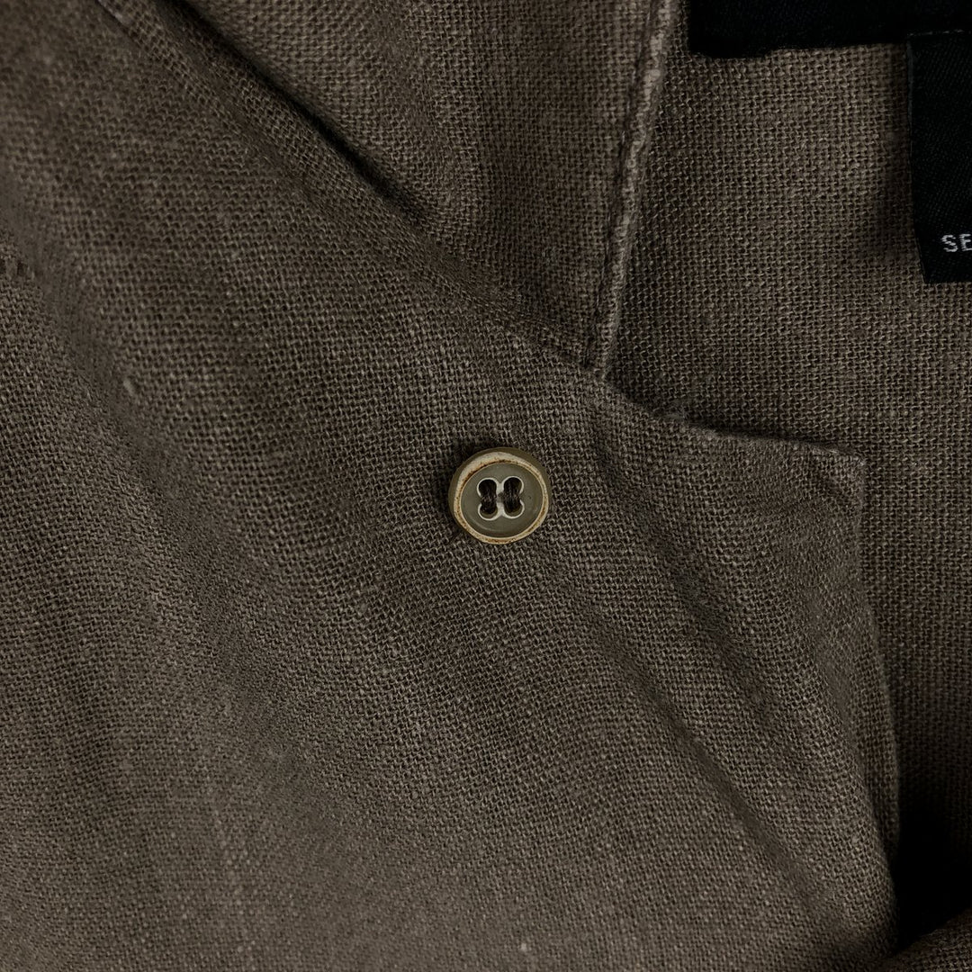 TRUST Short Sleeve Open Collar Rayon and Linen Box Shirt, Men's XL linen brown type Vintage Second Hand