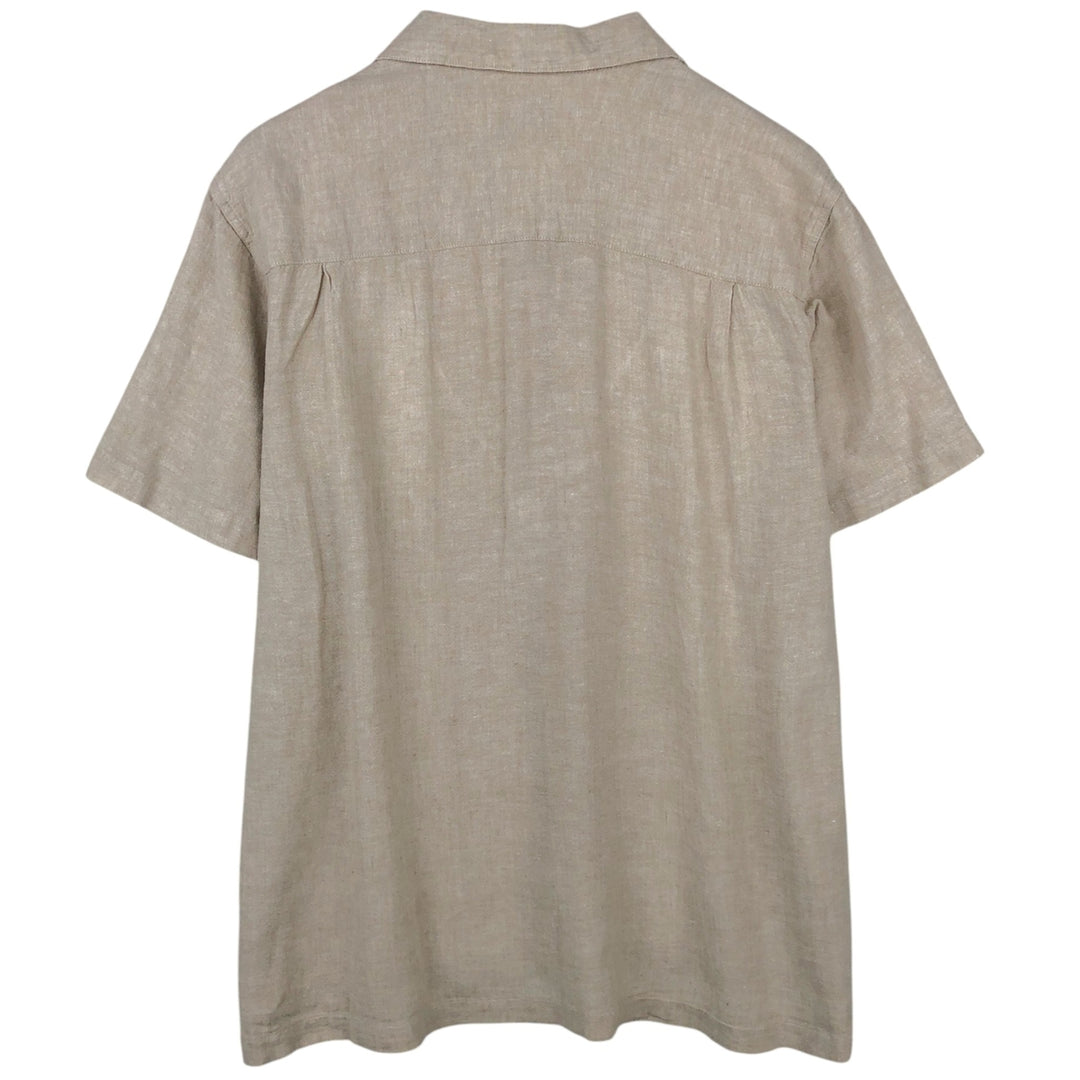 HAGGAR Washable Linen Two-Tone Short-Sleeve Open-Collar Linen Shirt, Boxy Shirt, Men's XL Equivalent linen Beige type Vintage Second Hand