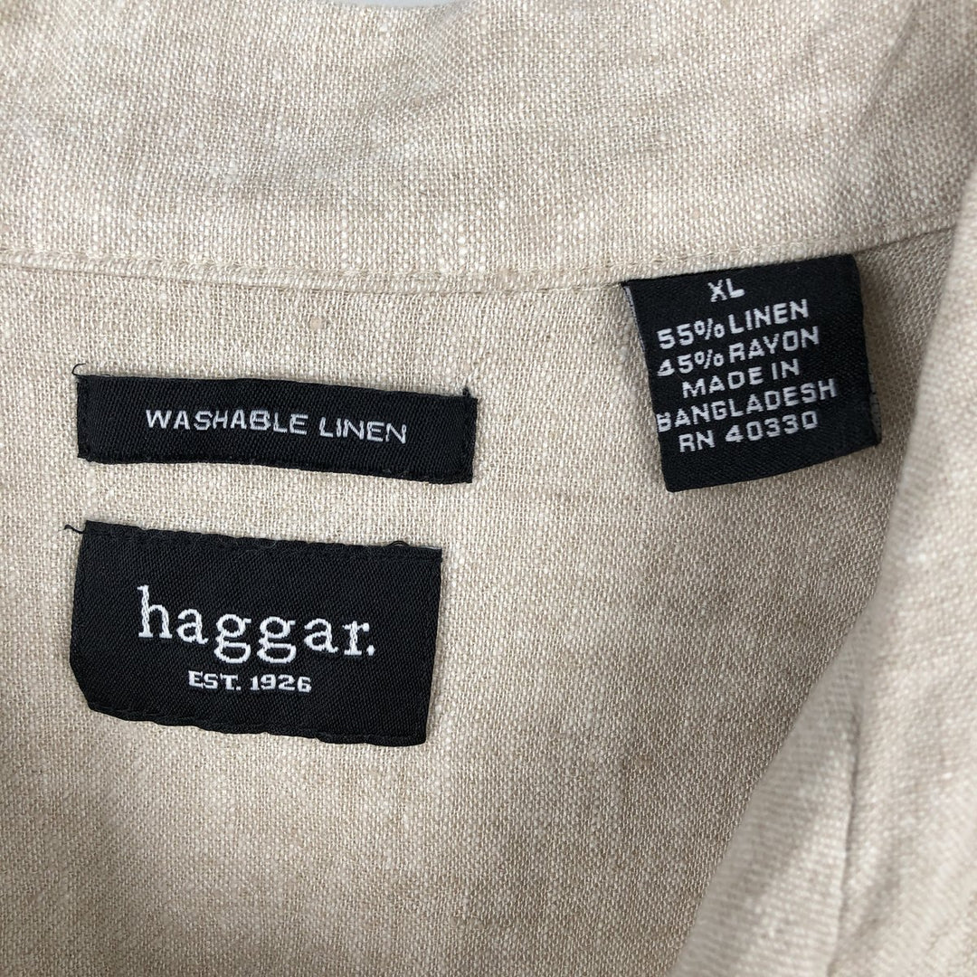 HAGGAR Washable Linen Two-Tone Short-Sleeve Open-Collar Linen Shirt, Boxy Shirt, Men's XL Equivalent linen Beige type Vintage Second Hand