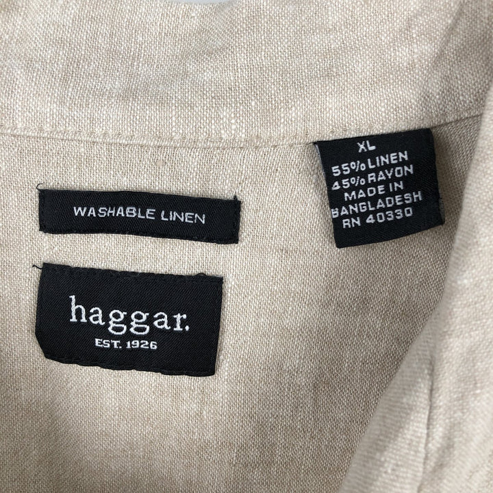 HAGGAR Washable Linen Two-Tone Short-Sleeve Open-Collar Linen Shirt, Boxy Shirt, Men's XL Equivalent linen Beige type Vintage Second Hand