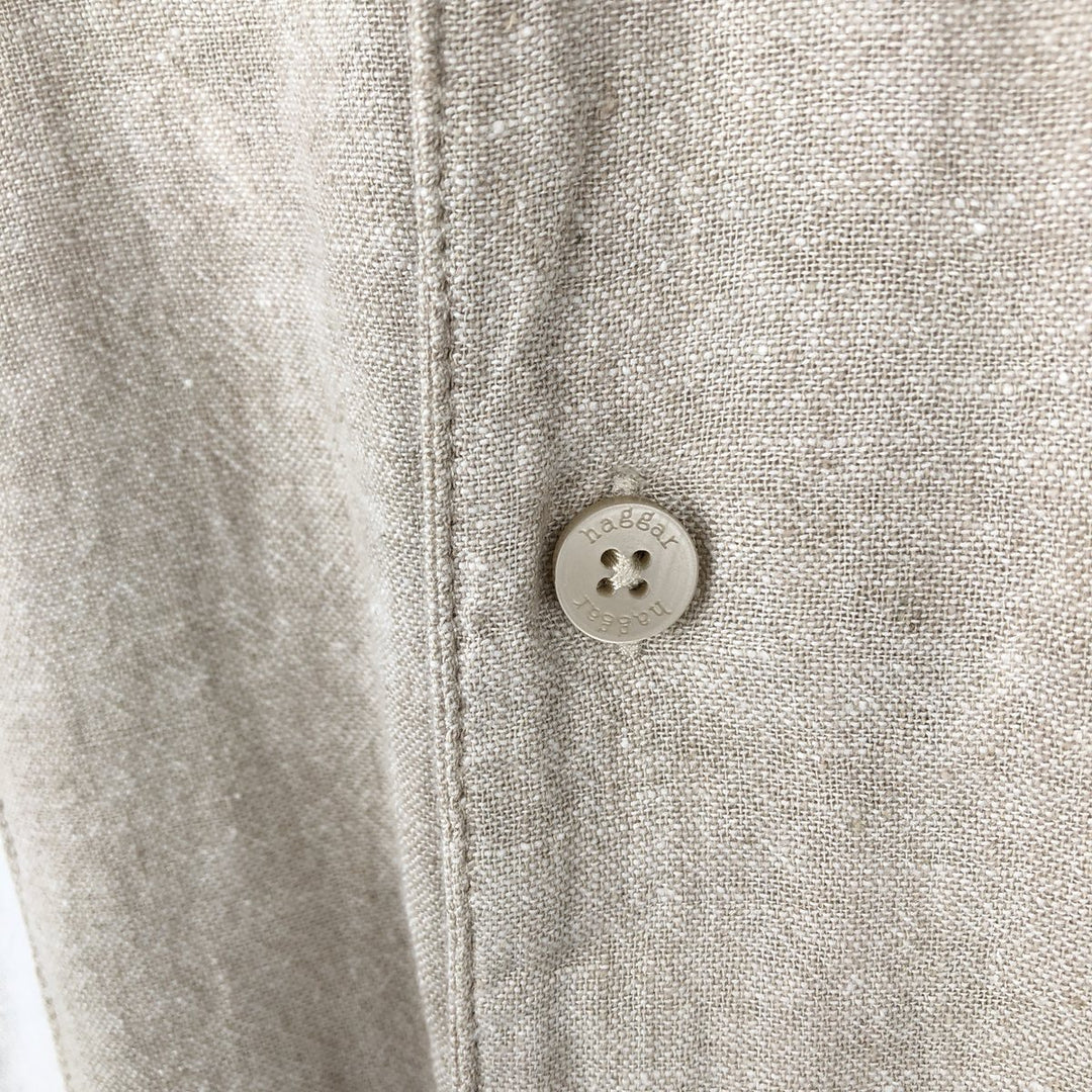 HAGGAR Washable Linen Two-Tone Short-Sleeve Open-Collar Linen Shirt, Boxy Shirt, Men's XL Equivalent linen Beige type Vintage Second Hand