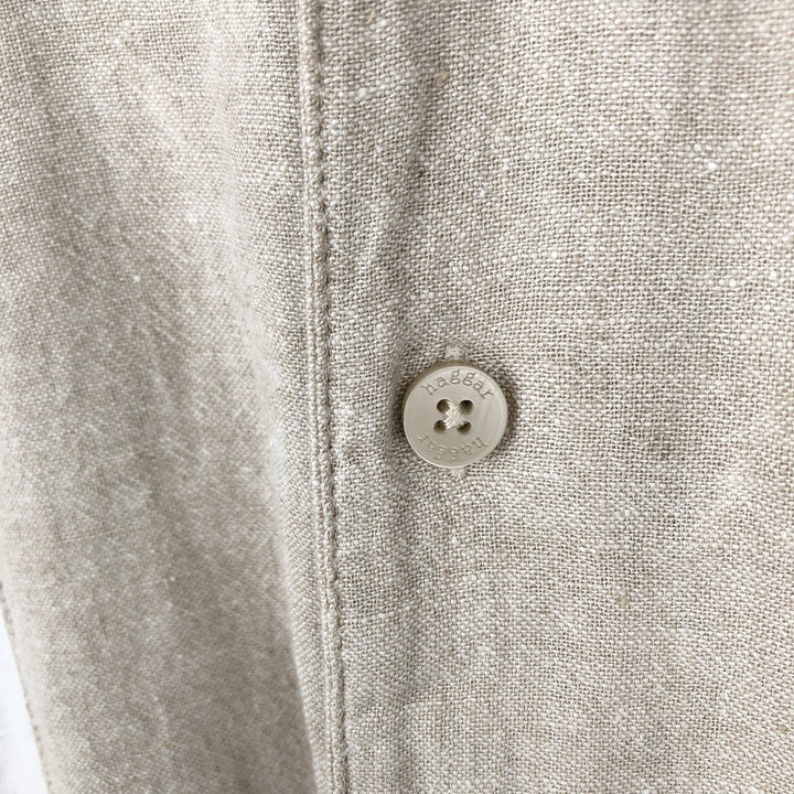 HAGGAR Washable Linen Two-Tone Short-Sleeve Open-Collar Linen Shirt, Boxy Shirt, Men's XL Equivalent linen Beige type Vintage Second Hand
