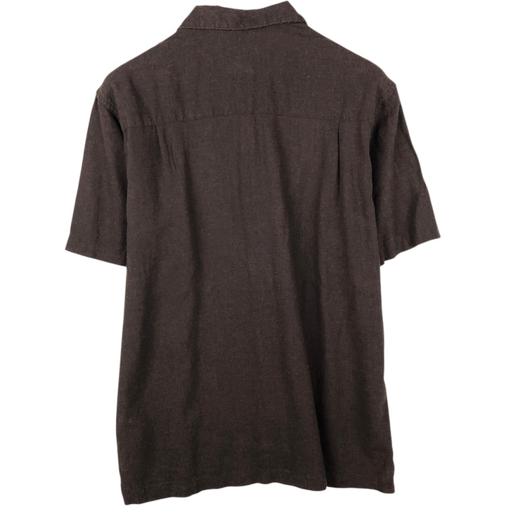 HAGGAR Washable Linen Short-Sleeve Open-Collar Linen Shirt, Boxy Fit, Men's Size M linen brown type Vintage Second Hand