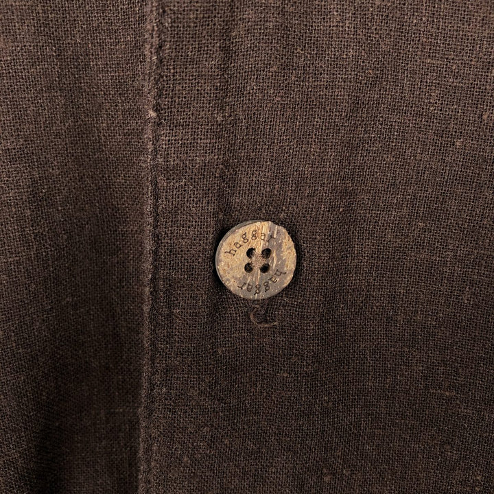 HAGGAR Washable Linen Short-Sleeve Open-Collar Linen Shirt, Boxy Fit, Men's Size M linen brown type Vintage Second Hand