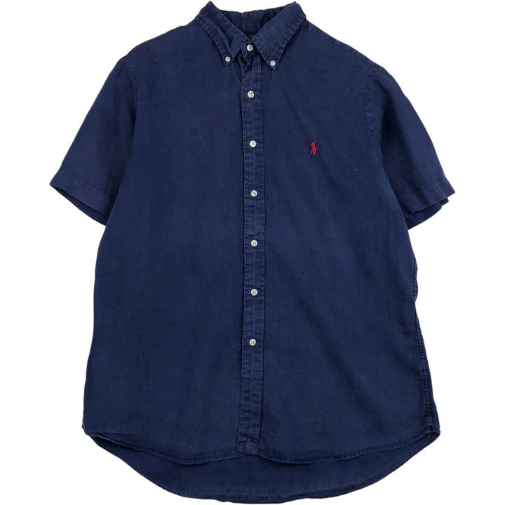 Ralph Lauren Custom Fit Short Sleeve Linen Button-Down Shirt, Men's Size L linen blue type Vintage Second Hand