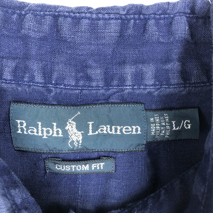 Ralph Lauren Custom Fit Short Sleeve Linen Button-Down Shirt, Men's Size L linen blue type Vintage Second Hand