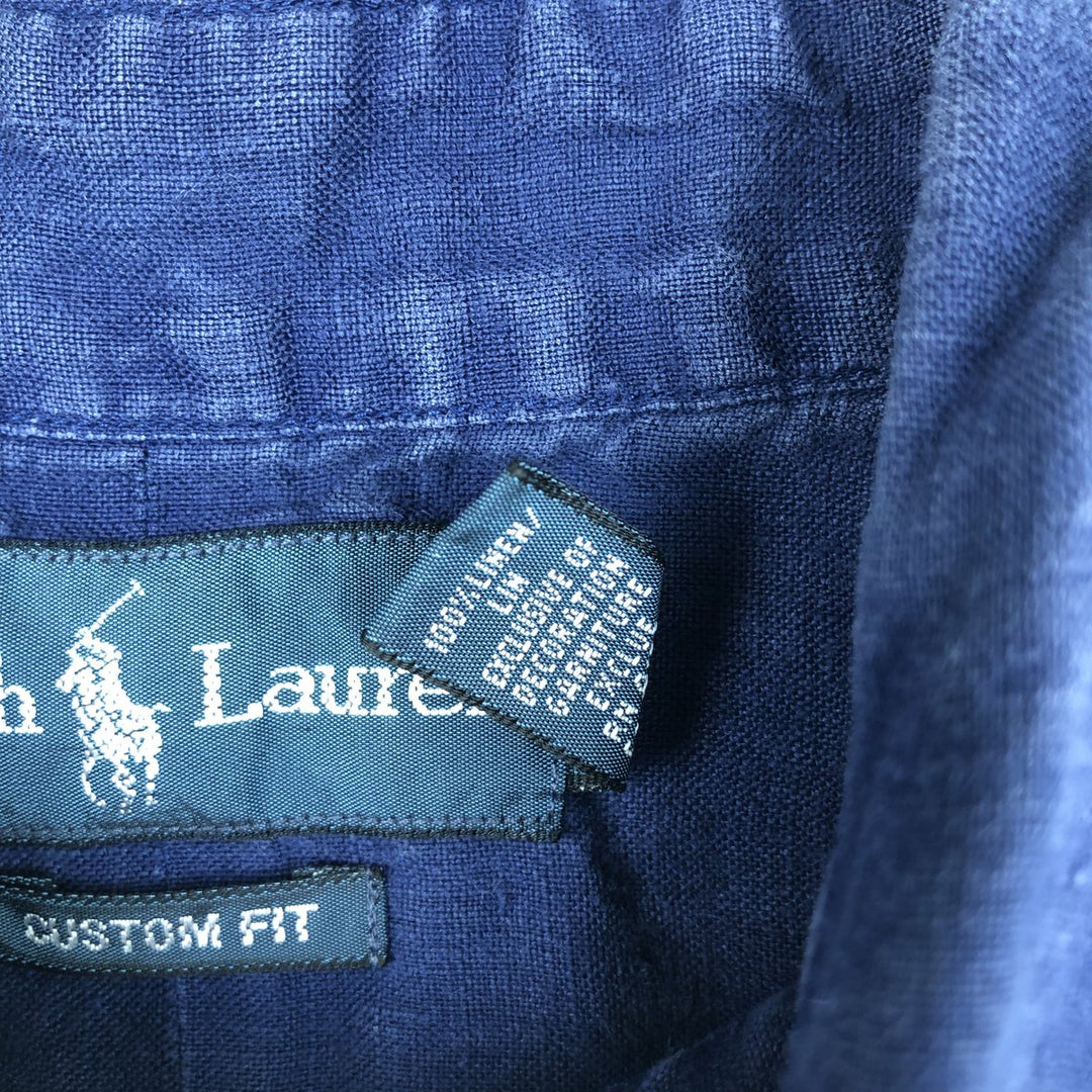 Ralph Lauren Custom Fit Short Sleeve Linen Button-Down Shirt, Men's Size L linen blue type Vintage Second Hand