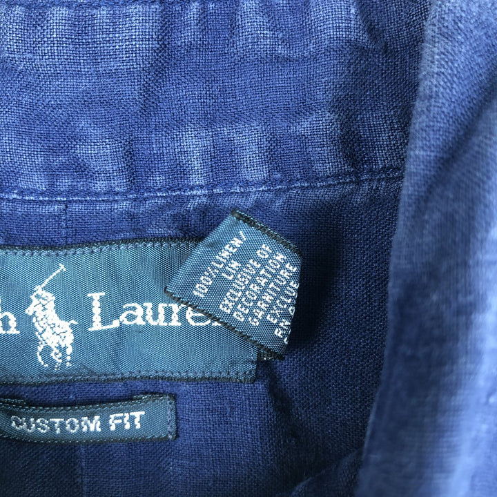 Ralph Lauren Custom Fit Short Sleeve Linen Button-Down Shirt, Men's Size L linen blue type Vintage Second Hand