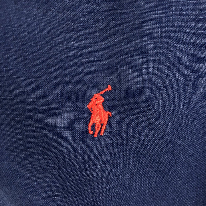 Ralph Lauren Custom Fit Short Sleeve Linen Button-Down Shirt, Men's Size L linen blue type Vintage Second Hand