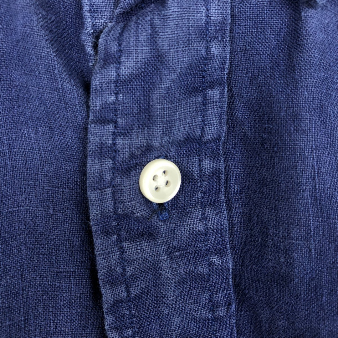 Ralph Lauren Custom Fit Short Sleeve Linen Button-Down Shirt, Men's Size L linen blue type Vintage Second Hand