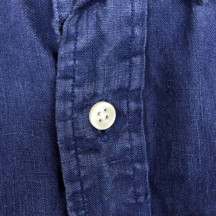 Ralph Lauren Custom Fit Short Sleeve Linen Button-Down Shirt, Men's Size L linen blue type Vintage Second Hand