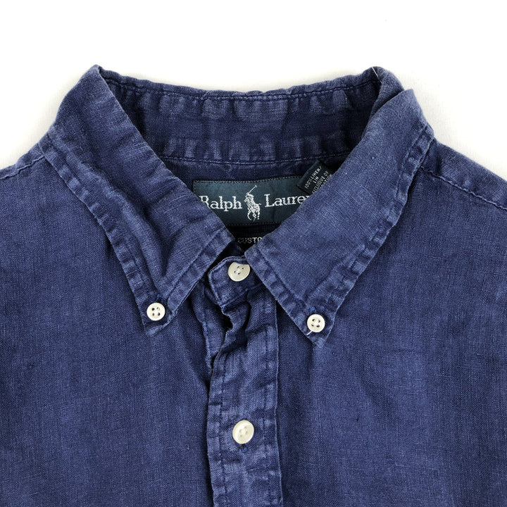 Ralph Lauren Custom Fit Short Sleeve Linen Button-Down Shirt, Men's Size L linen blue type Vintage Second Hand