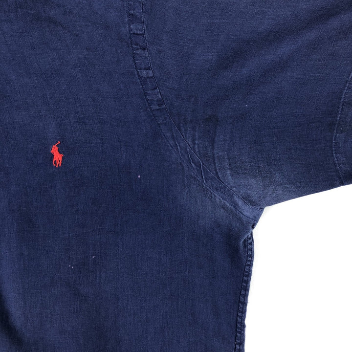 Ralph Lauren Custom Fit Short Sleeve Linen Button-Down Shirt, Men's Size L linen blue type Vintage Second Hand