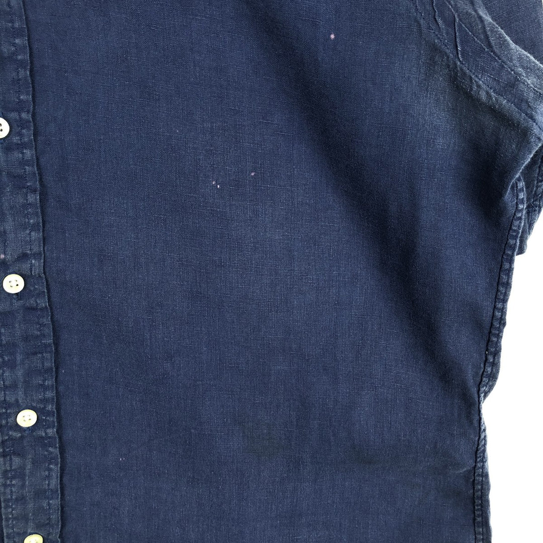 Ralph Lauren Custom Fit Short Sleeve Linen Button-Down Shirt, Men's Size L linen blue type Vintage Second Hand