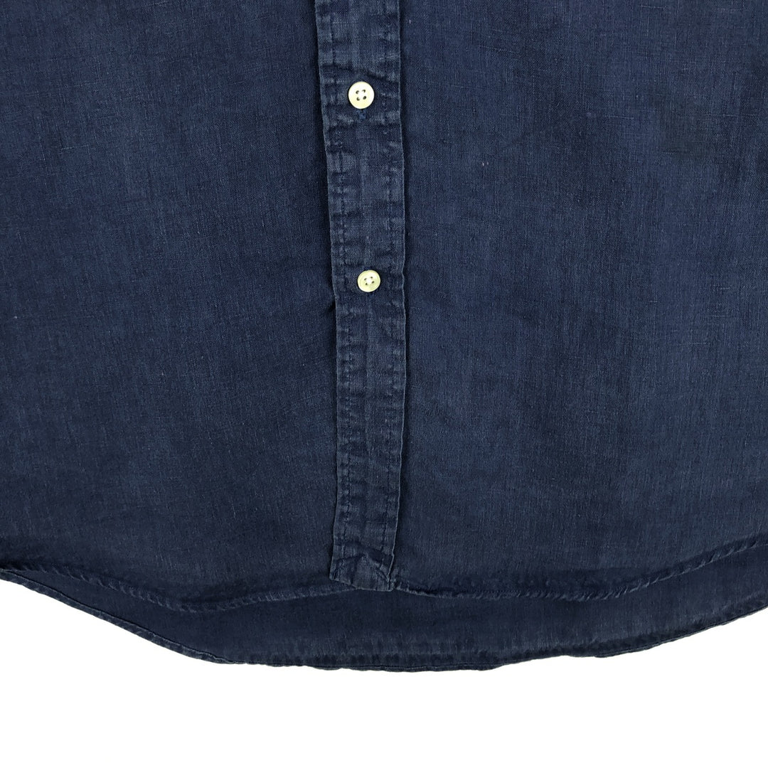 Ralph Lauren Custom Fit Short Sleeve Linen Button-Down Shirt, Men's Size L linen blue type Vintage Second Hand
