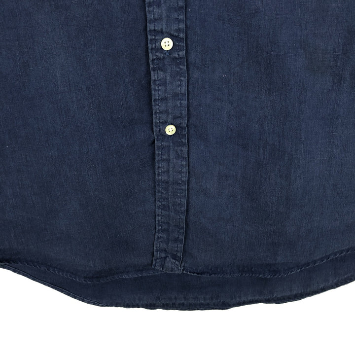 Ralph Lauren Custom Fit Short Sleeve Linen Button-Down Shirt, Men's Size L linen blue type Vintage Second Hand