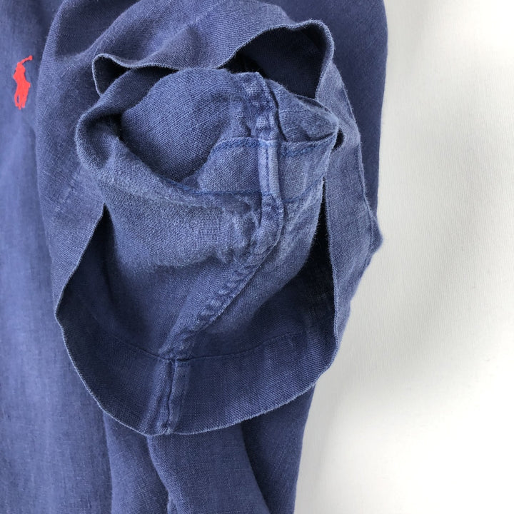 Ralph Lauren Custom Fit Short Sleeve Linen Button-Down Shirt, Men's Size L linen blue type Vintage Second Hand