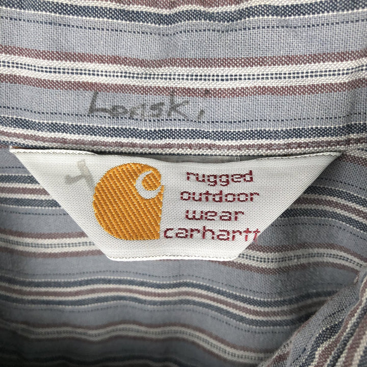 Carhartt Stripe Pattern Button-Down Short Sleeve Work Shirt, Men's Size XL unclear gray type Vintage Second Hand