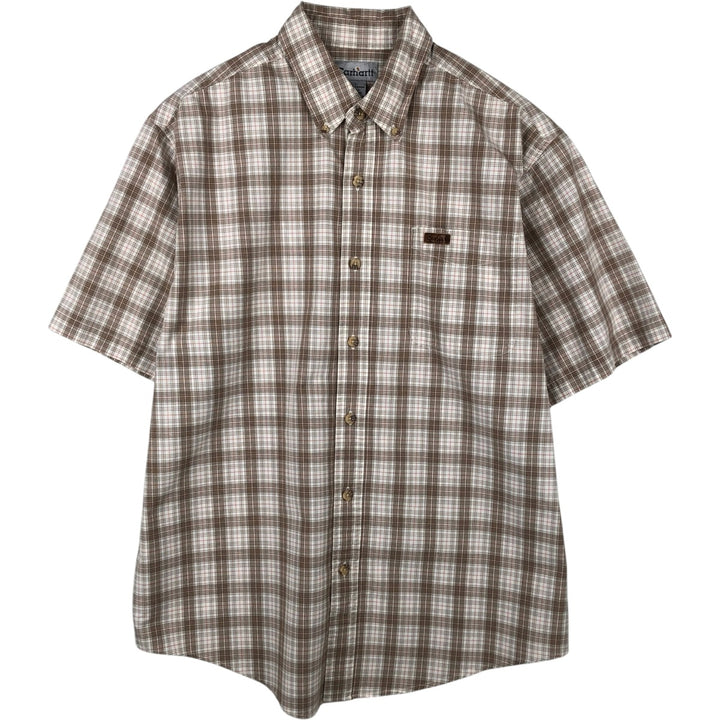 Carhartt Check Pattern Button-down Short Sleeve Work Shirt, Men's Size L cotton white type Vintage Second Hand