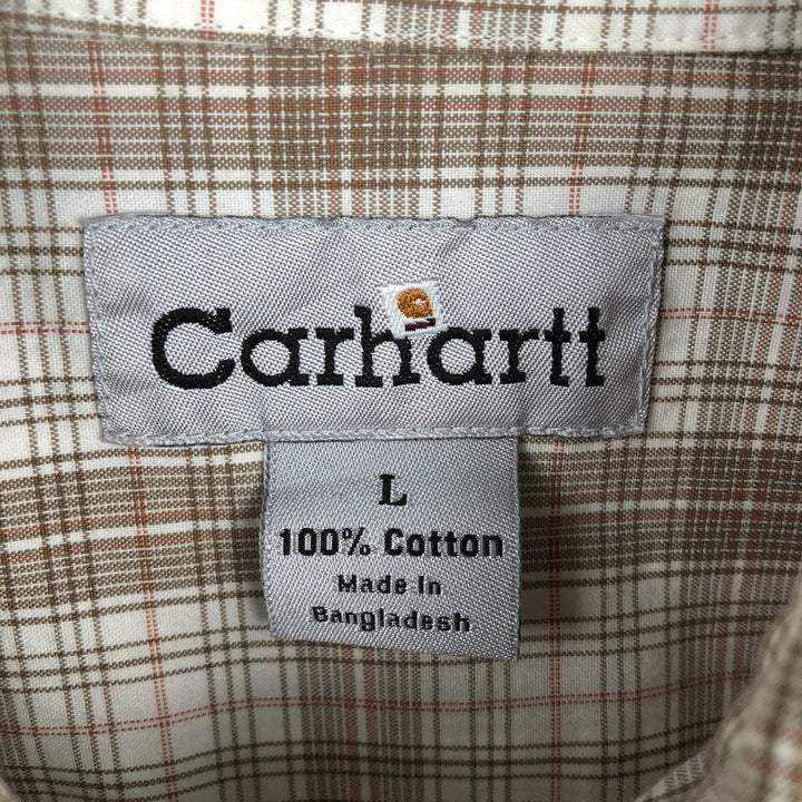 Carhartt Check Pattern Button-down Short Sleeve Work Shirt, Men's Size L cotton white type Vintage Second Hand