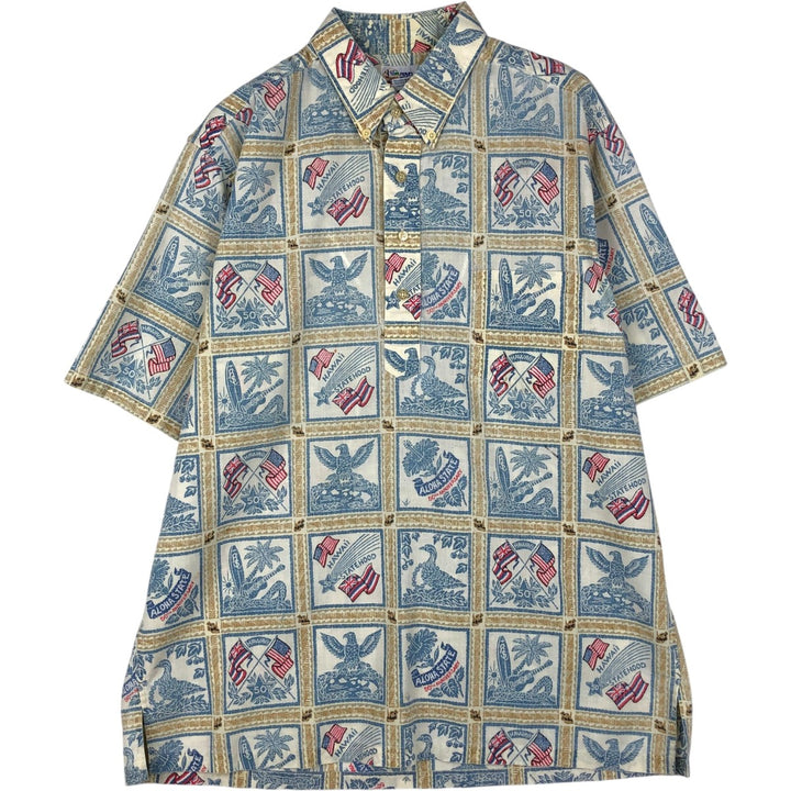 90'S Reyn Spooner Bikini Tag All-over American Flag Print Pullover Button-Down Aloha Shirt Boxy Shirt Men's Size L (approx.) cotton ivory Vintage Second Hand