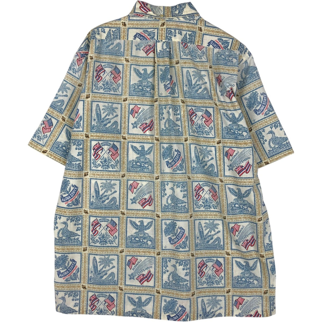 90'S Reyn Spooner Bikini Tag All-over American Flag Print Pullover Button-Down Aloha Shirt Boxy Shirt Men's Size L (approx.) cotton ivory Vintage Second Hand