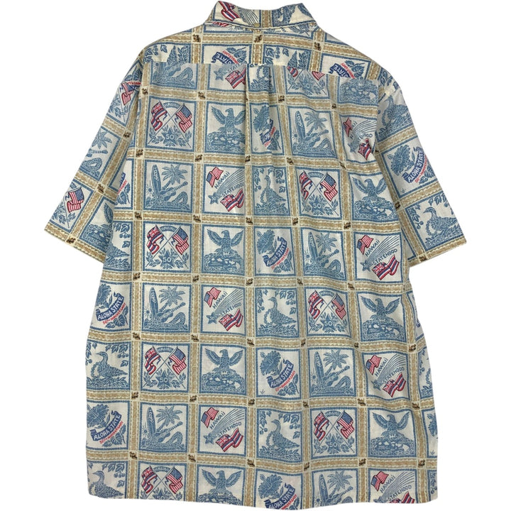 90'S Reyn Spooner Bikini Tag All-over American Flag Print Pullover Button-Down Aloha Shirt Boxy Shirt Men's Size L (approx.) cotton ivory Vintage Second Hand