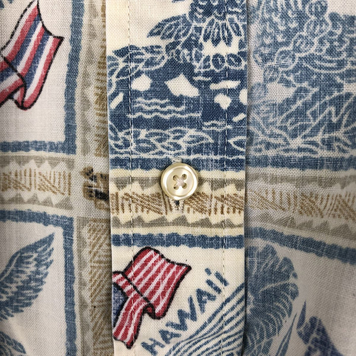 90'S Reyn Spooner Bikini Tag All-over American Flag Print Pullover Button-Down Aloha Shirt Boxy Shirt Men's Size L (approx.) cotton ivory Vintage Second Hand