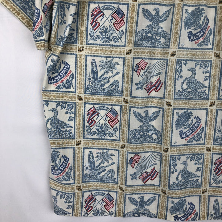 90'S Reyn Spooner Bikini Tag All-over American Flag Print Pullover Button-Down Aloha Shirt Boxy Shirt Men's Size L (approx.) cotton ivory Vintage Second Hand
