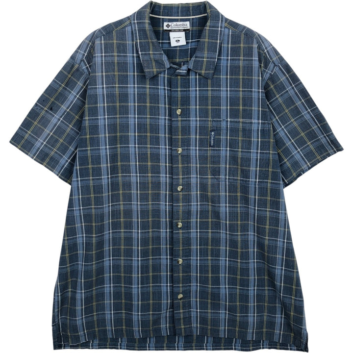 Columbia Short-Sleeve Cotton Check Shirt, Men's Size XL (approx.) cotton navy blue type Vintage Second Hand