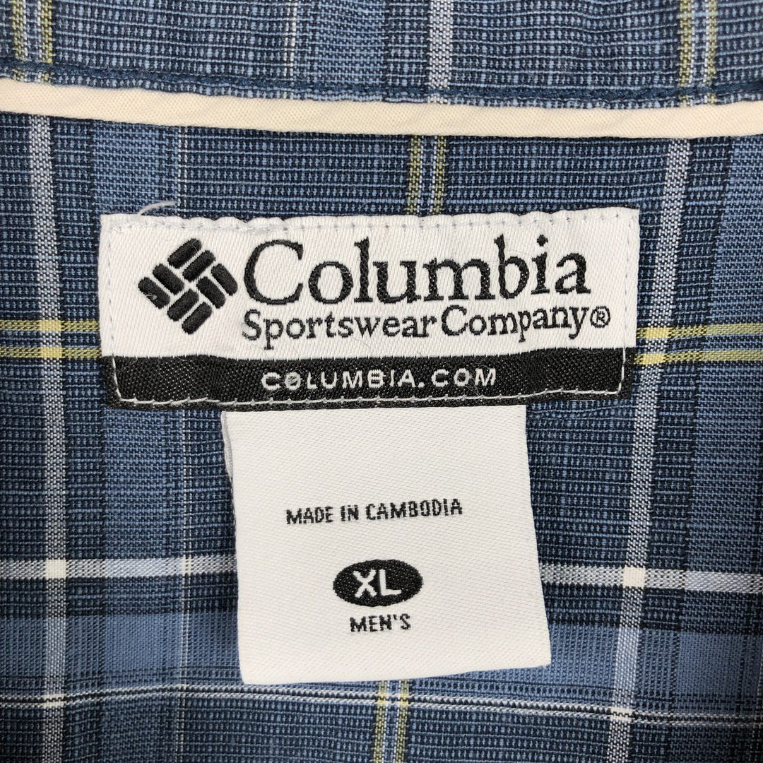 Columbia Short-Sleeve Cotton Check Shirt, Men's Size XL (approx.) cotton navy blue type Vintage Second Hand