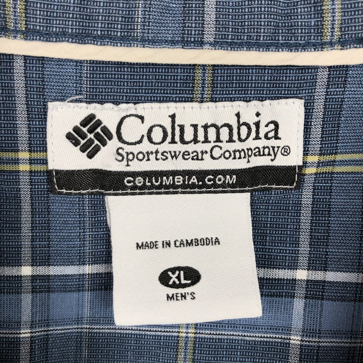 Columbia Short-Sleeve Cotton Check Shirt, Men's Size XL (approx.) cotton navy blue type Vintage Second Hand